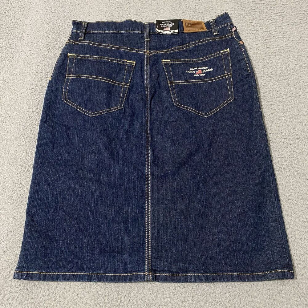 Vintage Polo Jeans Company Denim Pencil Skirt Women 10 Blue Ralph Lauren Y2K NEW